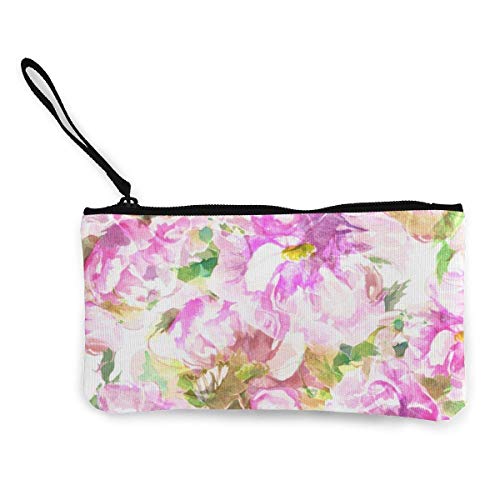 Acuarela hecha a mano patrón floral sin costuras conjunto con flores de rosa? Personalizado lona monedero bolso cremallera pequeñas carteras mujer portátil de gran capacidad