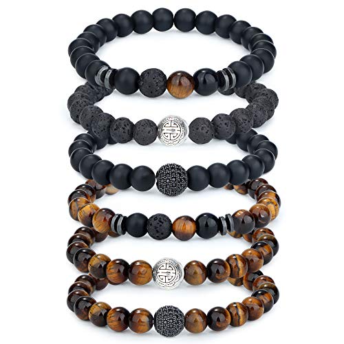 Adramata 6-8 Piezas 8 Mm Pulsera De Ojo De Tigre para Hombres, Mujeres, Pulsera De Piedra Natural, Cuentas De Yoga, Pulseras Elásticas De Ágata, Juego De Pulseras para Hombre, Cumpleaños para Hombres