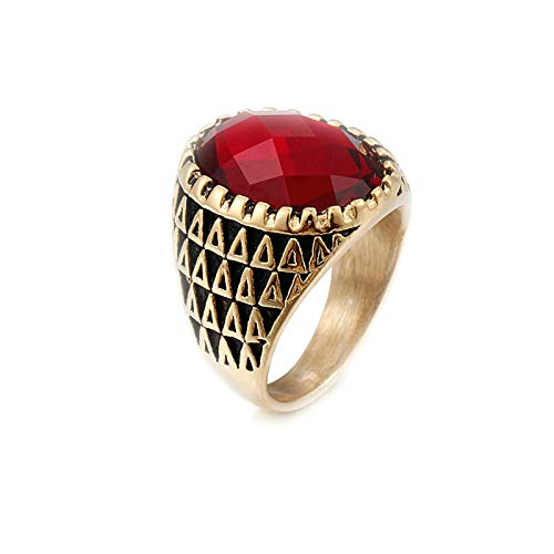 Aeici Anillo de Hombre de Titanio Anillos Triángulo con Oval Anillo Rojo Anillos Talla 25