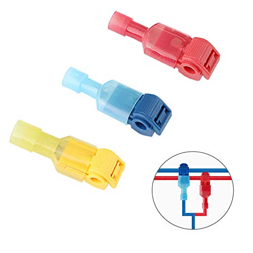 Aiqeer 100 Piezas (50 Pares) T-Tap Empalme Rápido Kit, T-Tap Cable Terminal Conector, Conector Cable Eléctrico Empalme Rápido (Rojo 20 Pares, Azul 20 Pares, Amarillo 10 Pares)