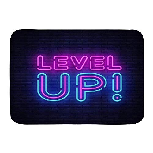 Amknu Alfombrillas para baño, Neon Level Up Word Letrero Moderno Letrero Nocturno Banner publicitario Brillante,con Respaldo Antideslizante,29.5"X17.5"