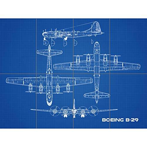 Artery8 Boeing B-29 Superfortress 02 Plane Blueprint Plan XL Giant Panel Poster (8 Sections) súper Avión Azul Póster