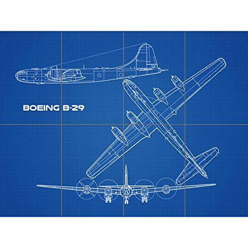 Artery8 Boeing B-29 Superfortress Plane Blueprint Plan XL Giant Panel Poster (8 Sections) súper Avión Azul Póster