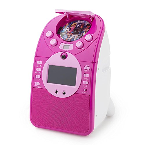 AUNA ScreenStar - Karaoke, Pantalla 3.5" TFT, 3 CDs con Canciones de Karaoke, 2 micrófonos, Cámara Frontal, Reproductor de CD+G, USB, MP3, Altavoz, Salida de Video, Color Rosa