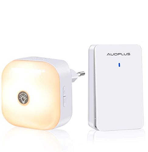 AUOPLUS Timbre Inalámbrico Electricidad Autogenerada con Luz Nocturna,Timbre Luz Sordos sin Pilas Impermeable IPX5,Alcance a 150M,52 melodías y 4 volúmenes Ajustables,1 Transmisor y 1 Receptor