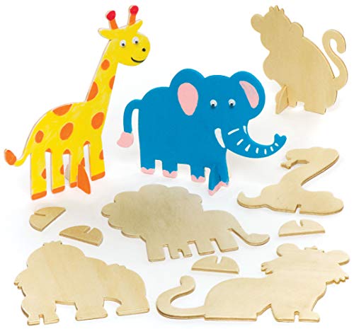 Baker Ross AR443 Animales de la Selva de Madera con Soporte que los Niños Pueden Crear, Decorar y Exhibir - Juego de Manualidades con Madera (pack de 10)