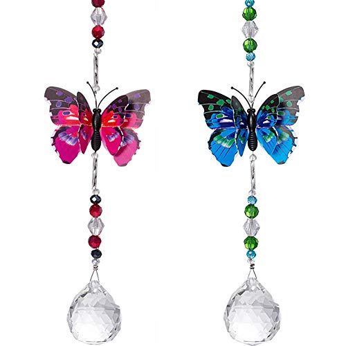 BESTZY Bola de Cristal Feng Shui 2 Piezas Lámpara de Araña de Cristal Colgante prismas Techo Mariposa Bola Colgante Ventana Colgante suncatcher Ornamento