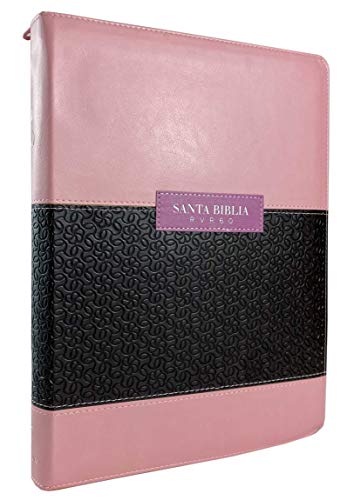 Biblia Reina Valera 1960 Letra Súper Gigante 18pts con Cierre Cremallera/Zipper Indice/Uñero Rosa/Marrón Palabras Cristo en Rojo Referencias Cruzadas Mapas