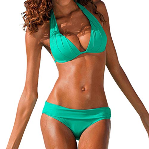 Bikini Mujer Push Up riou Mujeres Conjunto de Traje de BañO Ocean Estilo Color sólido Cuello Colgante Partido Clásico Tops de Bikinis Bohemio BañAdores Ropa De Playa