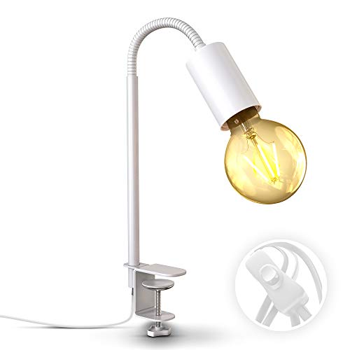 B.K.Licht lámpara de lectura giratoria con interruptor de cable I terminal de tornillo I E27 I Lámpara de pinza de una llama I metal I blanco