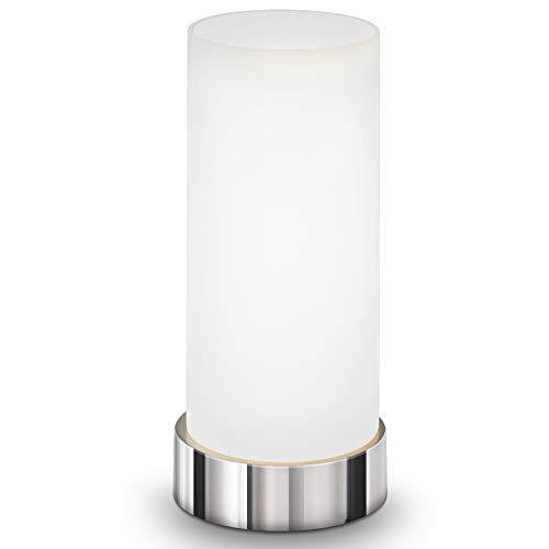 B.K.Licht Lámpara de mesa táctil máx. 40 W E14, Altura 245 mm Ø11cm, 4 niveles de luminosidad, Lamparilla de noche moderna, Color blanco, IP20