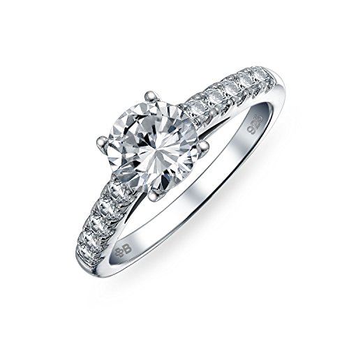 Bling Jewelry 1,75Ct Redondo AAA CZ Solitario Anillo De Compromiso Corte Brillante Zirconia Cúbico Piedras Promesa Banda Lateral 925