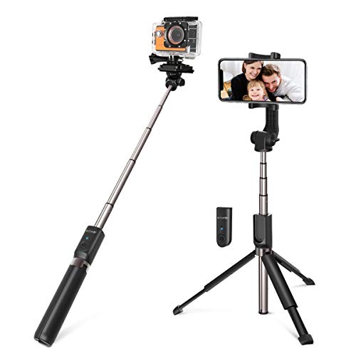 BlitzWolf Palo Selfie Trípode para Cámara, Gopro, iPhone, Android 5 en 1 81.5cm Selfie Stick Bluetooth Largo Extensible con Control Remoto(Versión Extendida)-Negro