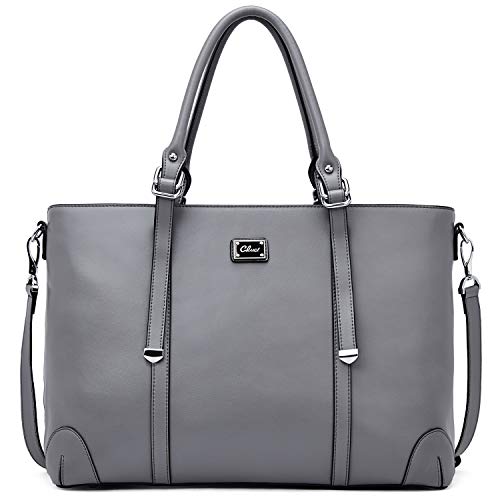 Bolso para portátil para mujer de cuero genuino maletín de 15.6 pulgadas grandes señoras de trabajo bolsos de hombro gris