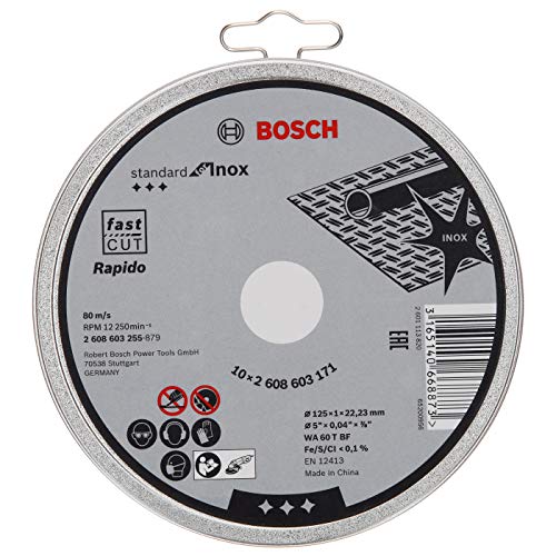 Bosch Professional 10 discos de corte Standard for Inox en lata metálica (para acero inoxidable, Ø 125 mm, recto, accesorio para amoladora)