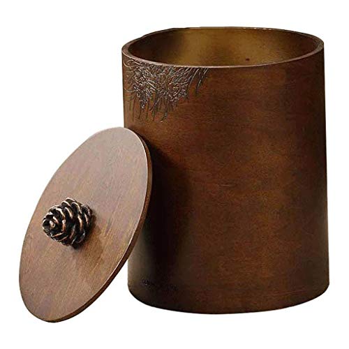 Botes de Basura/Basurero Cubo de Cocina Papelera de madera de época ¿Puede Brown cilíndrico cesta del almacenaje con la cubierta decorativa de tallado mano Cubo de basura for estar Cocina Dormitorio d