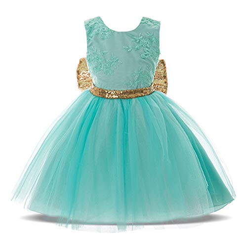 BOZEVON Niñas Bautismo Vestidos de Boda - Recién Nacido Niñito Muchacha Lentejuelas Bowknot Sin Mangas Floral Lindo Encaje Princesa Fiesta Bautizo Vestidos de Novia para 0-5 Años Verde