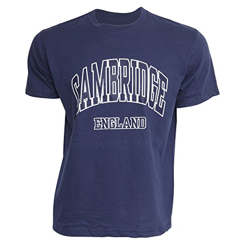 Cambridge England - Camiseta de Manga Corta para Hombre - 100% Algodón (Mediana (M) 97-102cm) (Azul Marino)