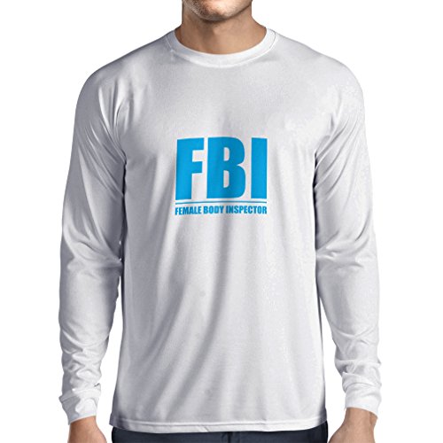 Camiseta de Manga Larga para Hombre Inspector del Cuerpo Femenino - Regalos Divertidos para los Hombres, Citas chistosas (XX-Large Blanco Azul)