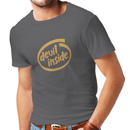 Camisetas Hombre Devil Inside: Regalo Genial para el Jugador, Lema Divertido, Material de Juego (Medium Grafito Oro)