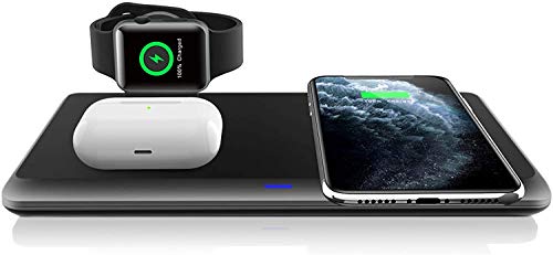 Cargador Inalámbrico Rápido, 3 en 1 Soportes de Carga Inalámbrico para Apple Watch, AirPods Pro, Estación de Carga Inalámbrica para iPhone SE（2020）/11 Pro/11 Pro Max/XR/XS/X/8, Samsung Galaxy S20/S10