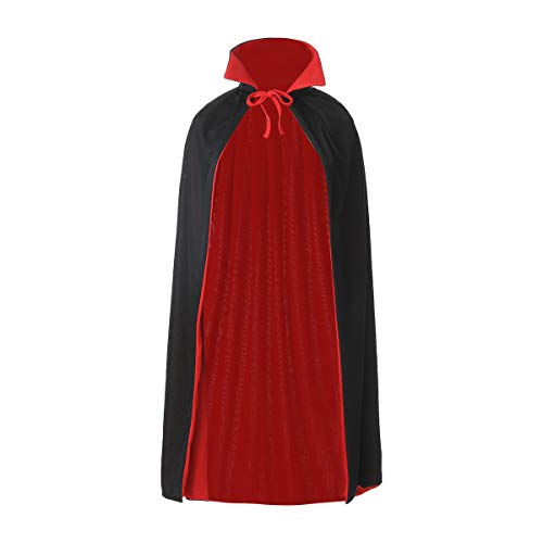 Carnavalife, Capa con Capucha Largo Medieval Reversible con Cuello, Vampiro, Fiesta de Carnaval Halloween, Negra Y Rojo, Talla 90cm