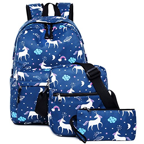 Colegio Mochila para niñas,Bolsos Escolares para niños Mochila para Adolescentes de Regreso a la Escuela(Paquete de 3)(Azul)