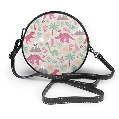 Colorido botánico Dino Monster Garden Niños Dinosaurios Diseño Mujeres Niñas Redondo Crossbody Bolso de hombro Bolso de mano