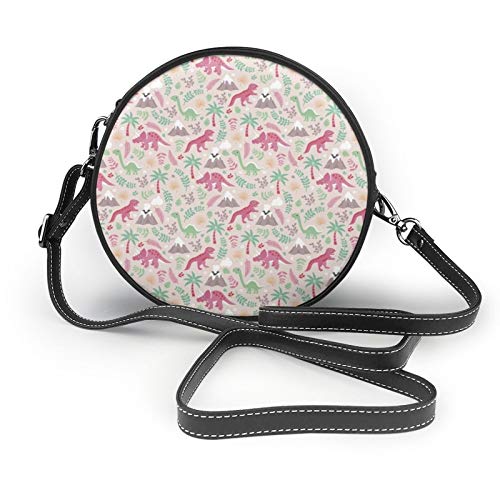 Colorido botánico Dino Monster Garden Niños Dinosaurios Diseño Mujeres Niñas Redondo Crossbody Bolso de hombro Bolso de mano