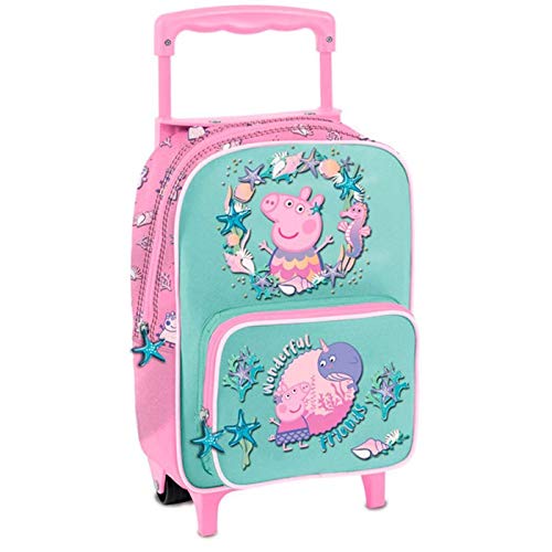 Copywritte Mochila Trolley Peppa Mar Mochila Infantil 35 cm Mochila con Ruedas, Color Verde