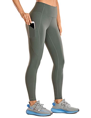 CRZ YOGA Mujer Naked Feeling Leggings Deportivas Cintura Alta Yoga Fitness Pantalones con Bolsillo-63cm Sabio Gris 36