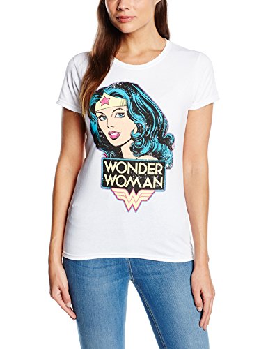 DC Comics Wonder Woman Distressed Top, Blanco, X-Large para Mujer