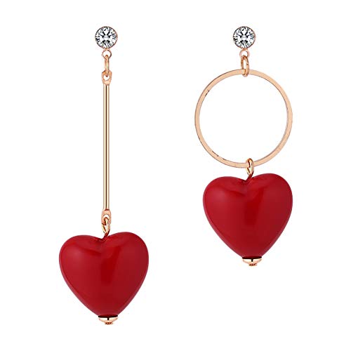 Demarkt Pendientes Asimétricos en Forma de Corazón Rojo Pendientes de Aro Mujer Aretes de los Copos de Muchachas 1Par