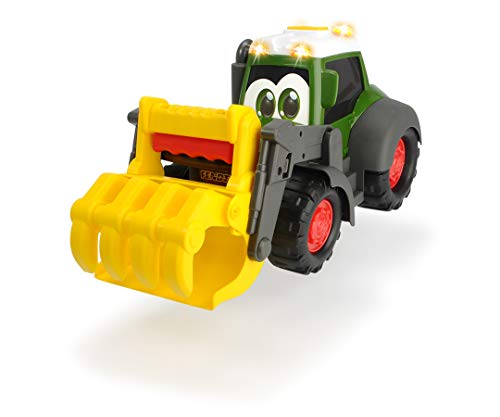 Dickie Toys Happy Fendt Worker - Excavadora de Juguete con Garra mecánica sobre el Mango, Coche de Juguete para niños a Partir de 1 año, Rueda Libre, luz y Sonido, Incluye Pilas, 30 cm, Color Verde