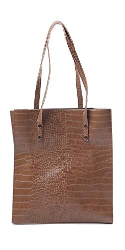 Dielay Ladies Shopper | Bolso - Imitación Piel de Cocodrilo - 33x29x10 cm, color Marrón, talla M