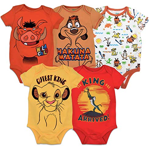 Disney Lion King Baby Boys' 5 Pack Bodysuits Simba Timon Pumbaa