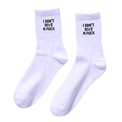 Dongyin - Calcetines de algodón (talla 36-42), diseño con letras impresas, color blanco Blanco I Don't Give A F**