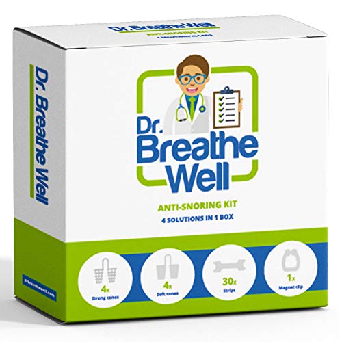 Dr. Breathe Well – Kit de dilatadores nasales antironquidos: 4 dilatadores nasales blandos, 4 dilatadores nasales firmes, 1 clip nasal magnético y 30 tiras nasales