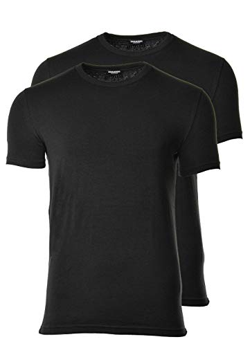 DSQUARED2 Paquete de 2 Camisetas para Hombre, Cuello Redondo, Media Manga, Paquete de Algodón Stretch Twin: Colour: Black | Size: Large