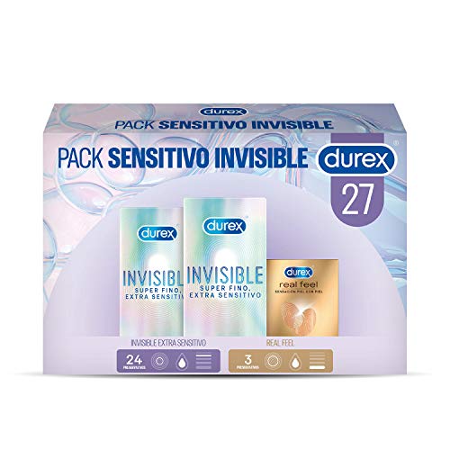 Durex Pack Sensitivo Invisible - Preservativos Durex Invisible Extra Sensitivo + Real Feel - 27 Condones