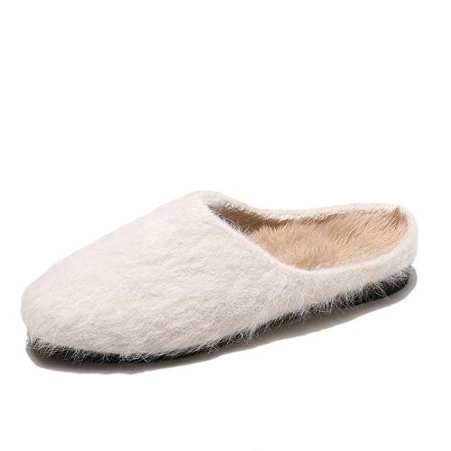 DUTTY Zapatillas de Mujer Deslizadores Planos Lana Artificial Mujeres Hairy Loon La Mitad Resbalón Cómodo Interior Deslizadore Las Mujeres Al Aire Libre Inicio Zapatilla White-37EU