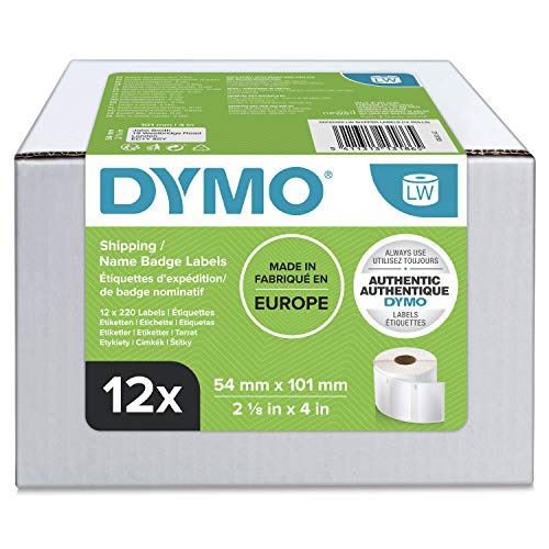 DYMO LW - Etiquetas auténticas de envío/tarjetas de identificación grandes, 54 mm × 101 mm, 12 rollos de 220 etiquetas (2640 unidades con reverso fácil de retirar), autoadhesivas, para rotuladoras LabelWriter