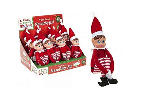 Elves Behavin Badly Elfo Flexible Flexible de 12"con Cabeza de Vinilo - Accesorio de Navidad (Chica elfa roja)