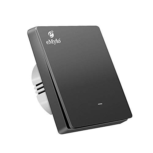 eMylo WiFi Interruptor de luz de pared inteligente Control remoto inalámbrico Botón pulsador Trabajo, Control voz Compatible con Alexa, No se requiere cable neutro (1 Gang-gris)