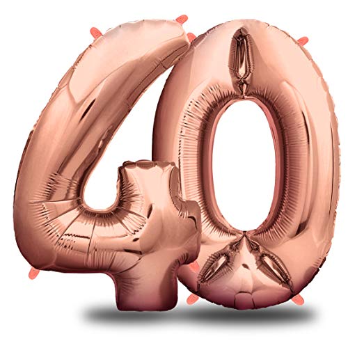 envami Globos de Cumpleãnos 40 Oro Rosas I 101 CM Globo 40 Años I Globo Numero 40 I Decoracion 40 Cumpleaños Mujer I Globos Numeros Gigantes para Fiestas I Vuelan con Helio