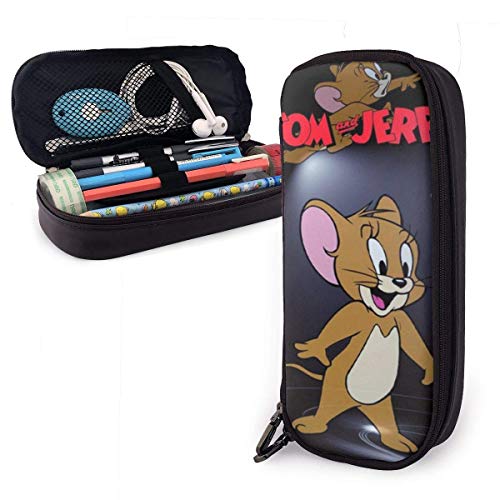 Estuche para lápices de música Tom and Jerry, doble cremallera Pu gran capacidad