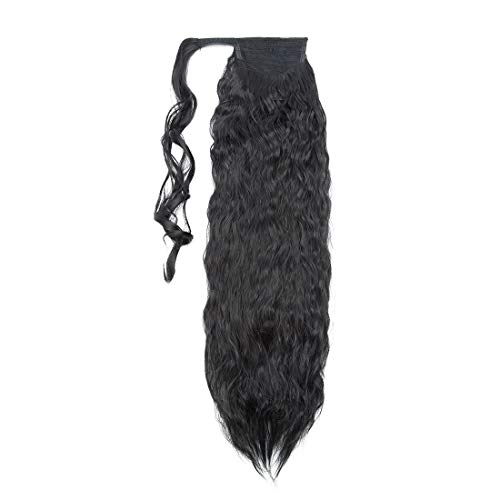 Extensiones de Clip de Pelo Natural Rizado Ondulado Pasta Mágica Cola de Caballo Wrap around Corn Wave Ponytail Pedazo de Cabello 66cm Negro oscuro