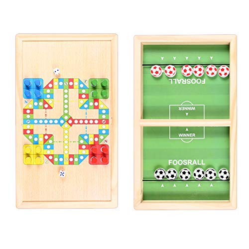 Fast Sling Puck Game, Foosball Winner Juego de mesa, Juego de hockey sobre hielo de madera, Slingshot de batalla de escritorio de mesa 2 en 1 para niños y adultos Familia interactiva de juguete,Large