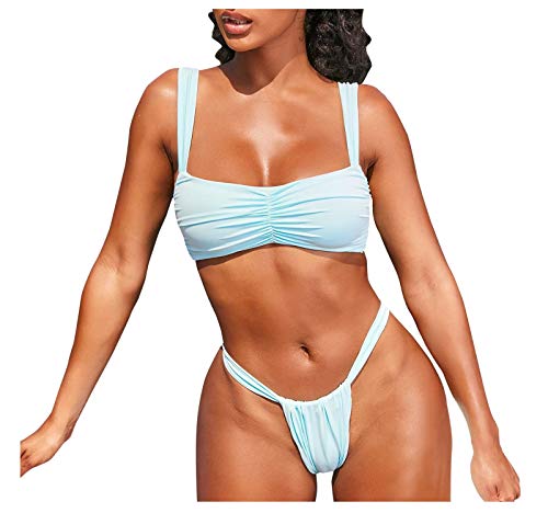 fgsdd Bikini de dos piezas para mujer, diseño sexy de triángulo, traje de baño azul M