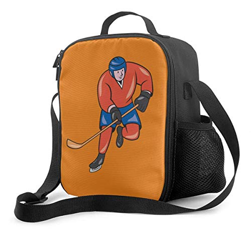 Fiambrera de alta calidad, jugador de hockey sobre hielo con palo, bolsa de almuerzo aislada para hombres y mujeres, adultos, oficina, trabajo, picnic, senderismo, playa, lonchera